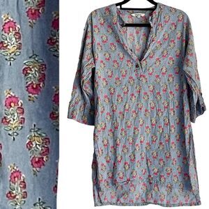 Bhama Couture Blue Floral Tunic | Top | Blouse | Kurti | Kurta - Sz. L/XL